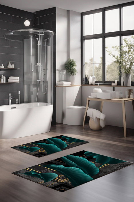 Mijölnir CT-5085 Juego de Alfombrillas de Baño 2 Piezas Poliéster Antideslizante Antibacteriano Lavable a Máquina 40x60 cm 60x100 cm